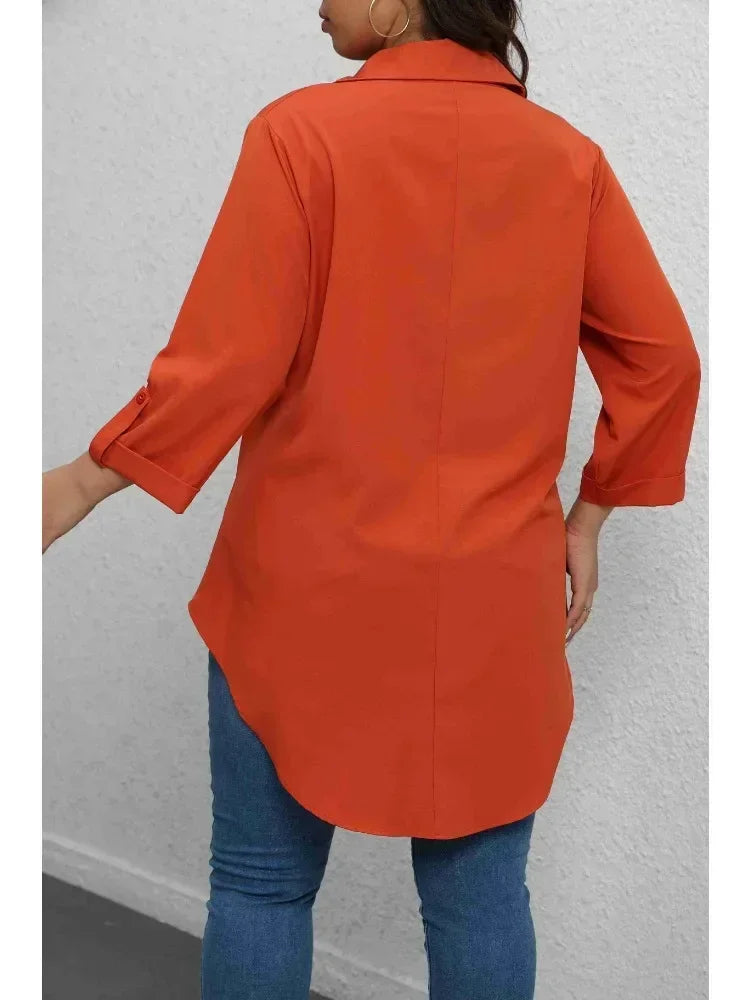 Plus Size Button-Up Casual Blouse